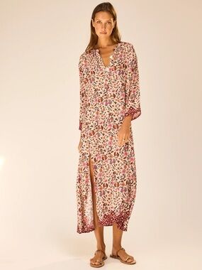 Natalie Martin Isobel Dress Kaftan in Artichoke Stone or Goa Size L Slit Front